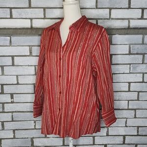 • Joanna Women's 3/4 Sleeve Striped Button Front Blouse Size XL Multicolor